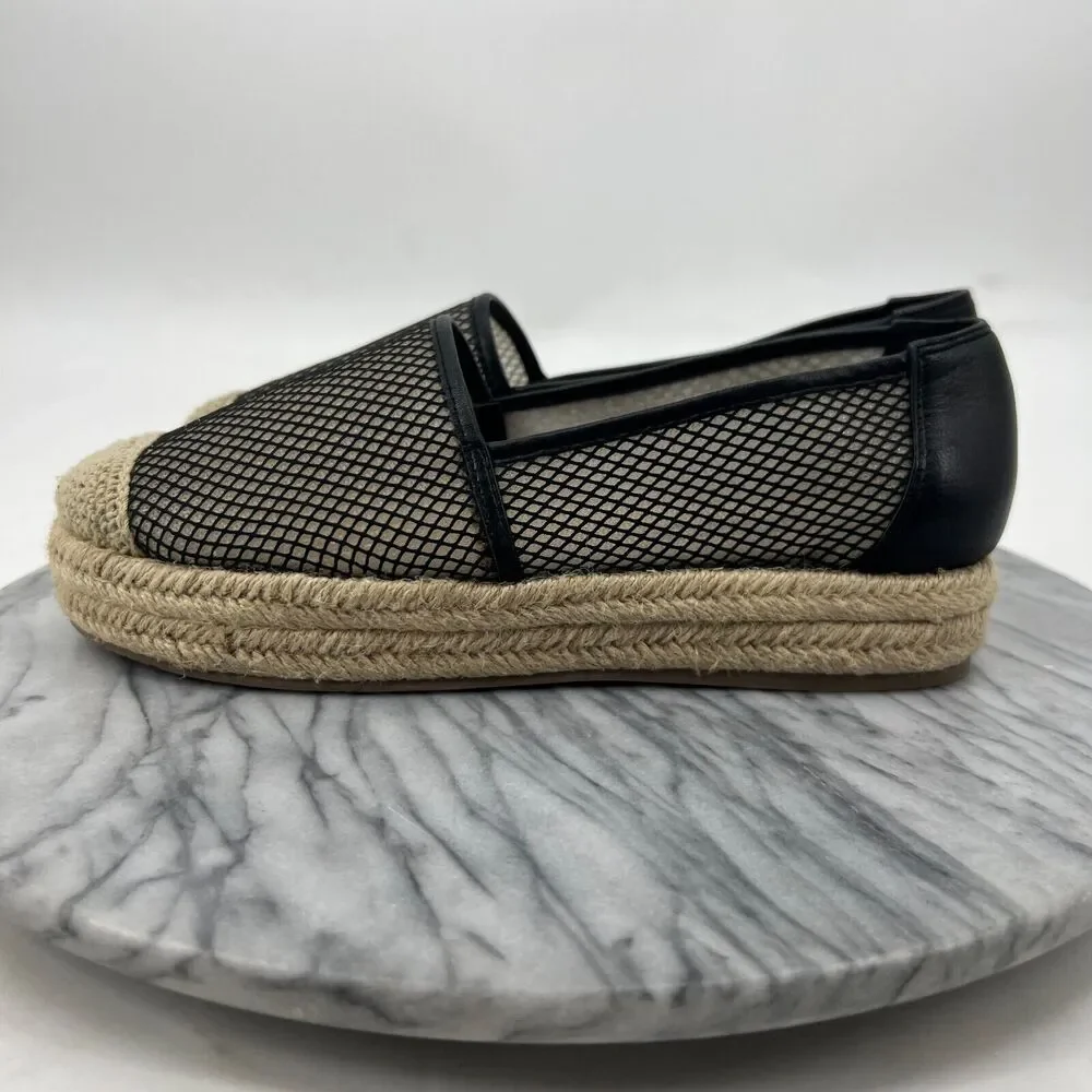 Karl Lagerfeld Womens 8 Shoe Black Adila Leather Mesh Platform Espadrille SlipOn